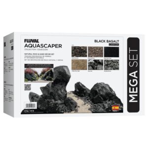 Aquascaper Natural Rock & Sand Décor Set, Mega, 46 lb / 21 kg, Black Basalt Canyon